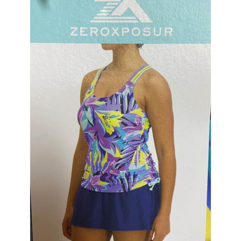 ZeroXposur Womens Floral Tankini Swim Set with Skirt Blue Yellow Size L NWT
